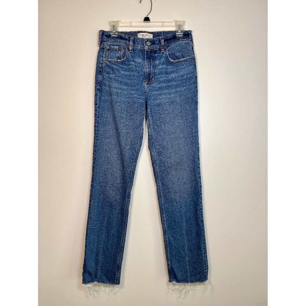 Abercrombie & Fitch Mid Rise 90s Straight Frayed Hem Jean Medium Wash | Size 27